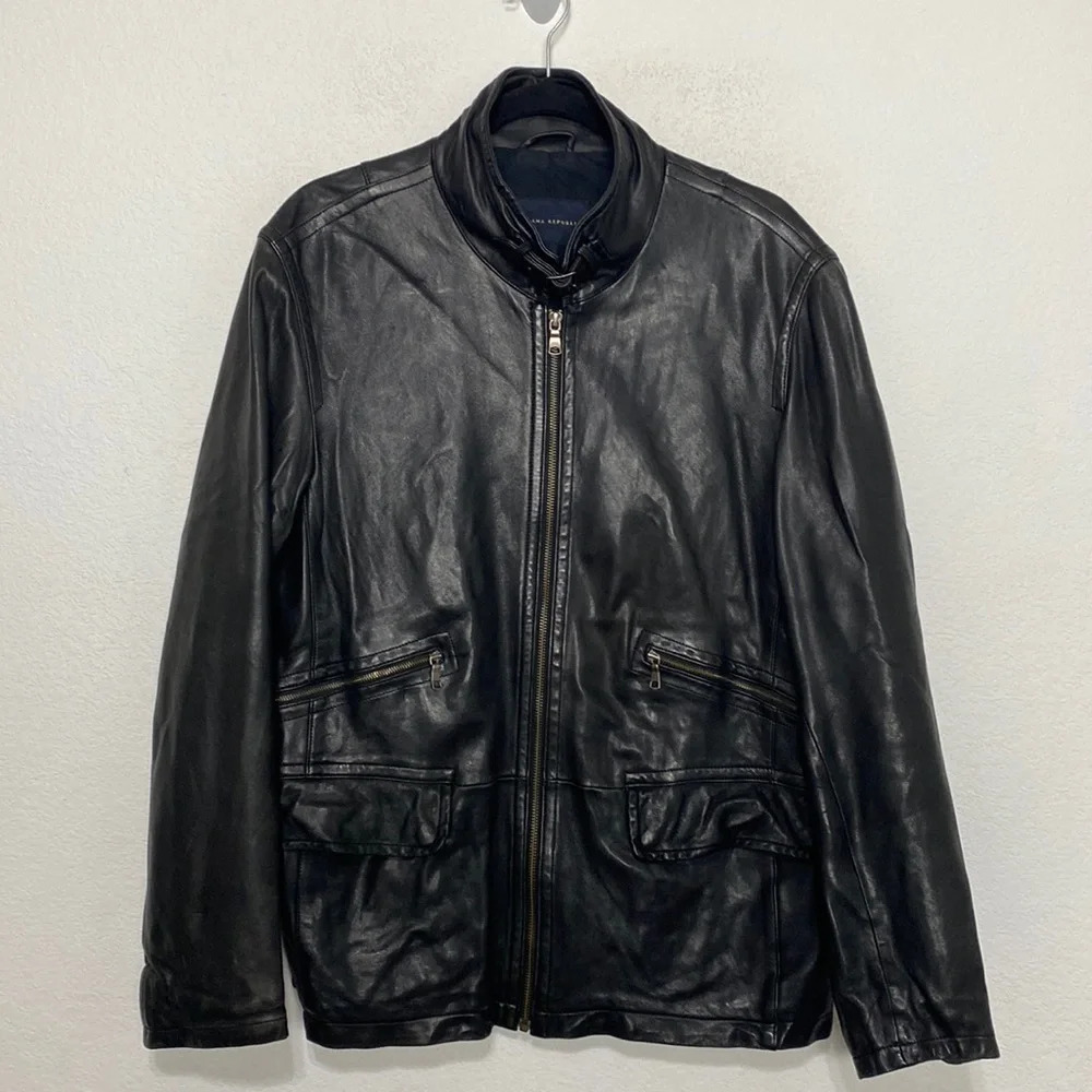 Banana Republic Men's Black Soft Leather Biker Jacket Size Medium